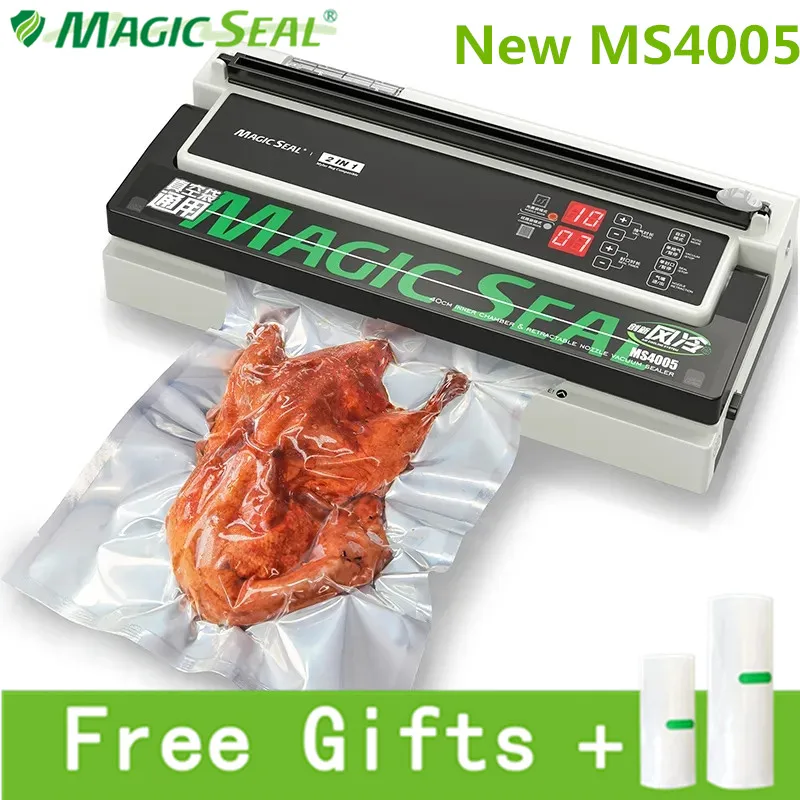 מכונת איטום ואקום מסחרית MAGIC SEAL MS4005 הטובה ביותר, מכונת איטום אוטומטית לאריזת מזון, נפוצה לכל השקיות