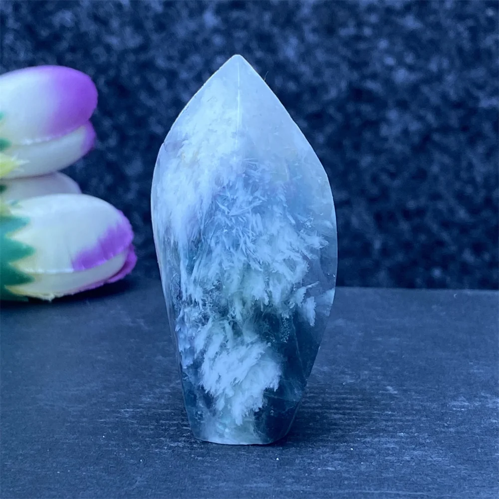 

Natural Colorful Feather Fluorite Torch Ornaments Hand-carved Crystal Flame Shape Healing Meditation Spirit Home Decoration
