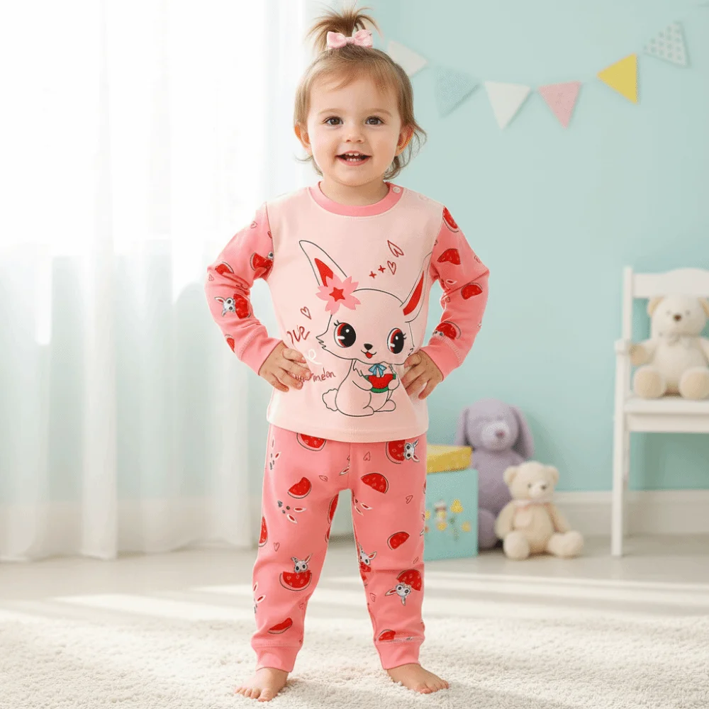 تنفس طويلة الأكمام ملابس داخلية للأطفال مجموعة الكرتون السراويل القطنية منامة لينة تي شيرت بيجامة مجموعة ملابس المنزل #2