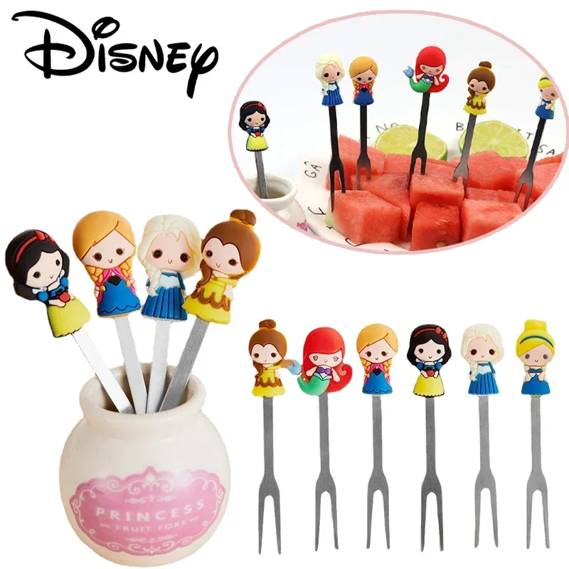 6pcs Disney Princess Stainless Steel Fruit Forks  Child Dessert Forks Set  Mini Salad Fruit Fork Food Flatware Party Decoration