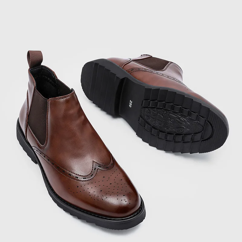 جديد 2026 خمر البريطانية الرجال أحذية من الجلد الخريف الربيع الأعمال في الهواء الطلق العمل الأدوات حذاء من الجلد البروغ تشيلسي الأحذية