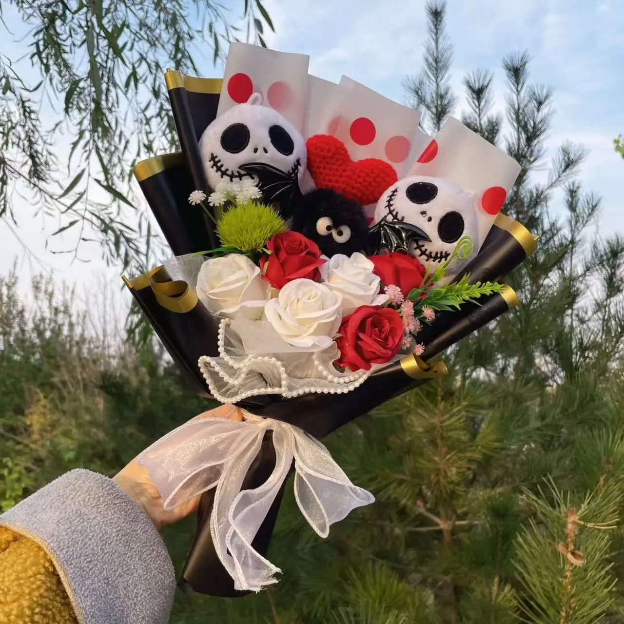 Der Albtraum vor Weihnachten Jack Skellington Plüschpuppen Kreativer Blumenstrauß Lustiger Totenkopf Valentinstag Weihnachts-Halloween-Geschenke – Detail 10