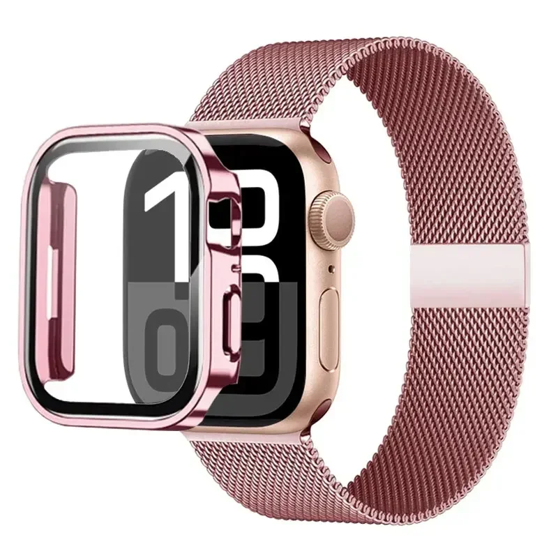 Milanese Loop Strap für Apple Watch Ultra 49 mm Band 44 mm 40 mm 41 45 mm Gold Silber Leopardenarmband + Hülle iWatch 9 8 7 6 5 4 3 SE