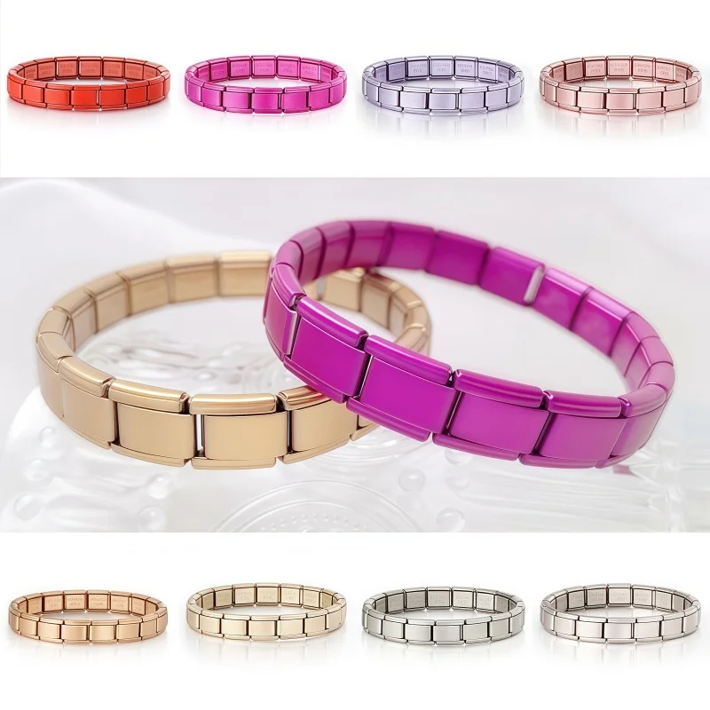 

Fashion New Design Color Matte Italian Charm Module Bracelet 9mm Width Elastic Stainless Steel Bangle DIY Men Women's Jewelry