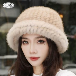 Hat Woman Winter Mink Fur Fisherman Hat Women Versatile Warm Female Casual Party Fur Hats Women's CAP Ins Plush Bucket Hat