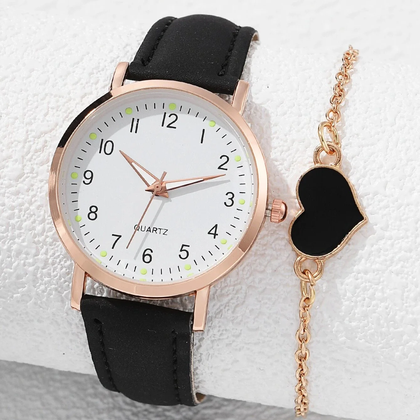 女性用ラウンドポインタークォーツ時計,アナログ腕時計,PUレザーブレスレット,女の子へのギフト,1個
