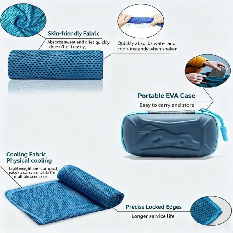 Sports Towel with Storage Case, 30 x 80 Absorbent Workout Cooling Towel for Running, Gym Training, Hiking, Summer Use Y5GB