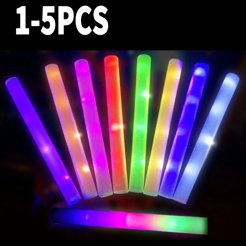 1-5PCS LED Glow Sticks White Glow Foam Stick Colorful Foam Light Cheer Tube In The Dark Fluorescent Stick Party Wedding Festival