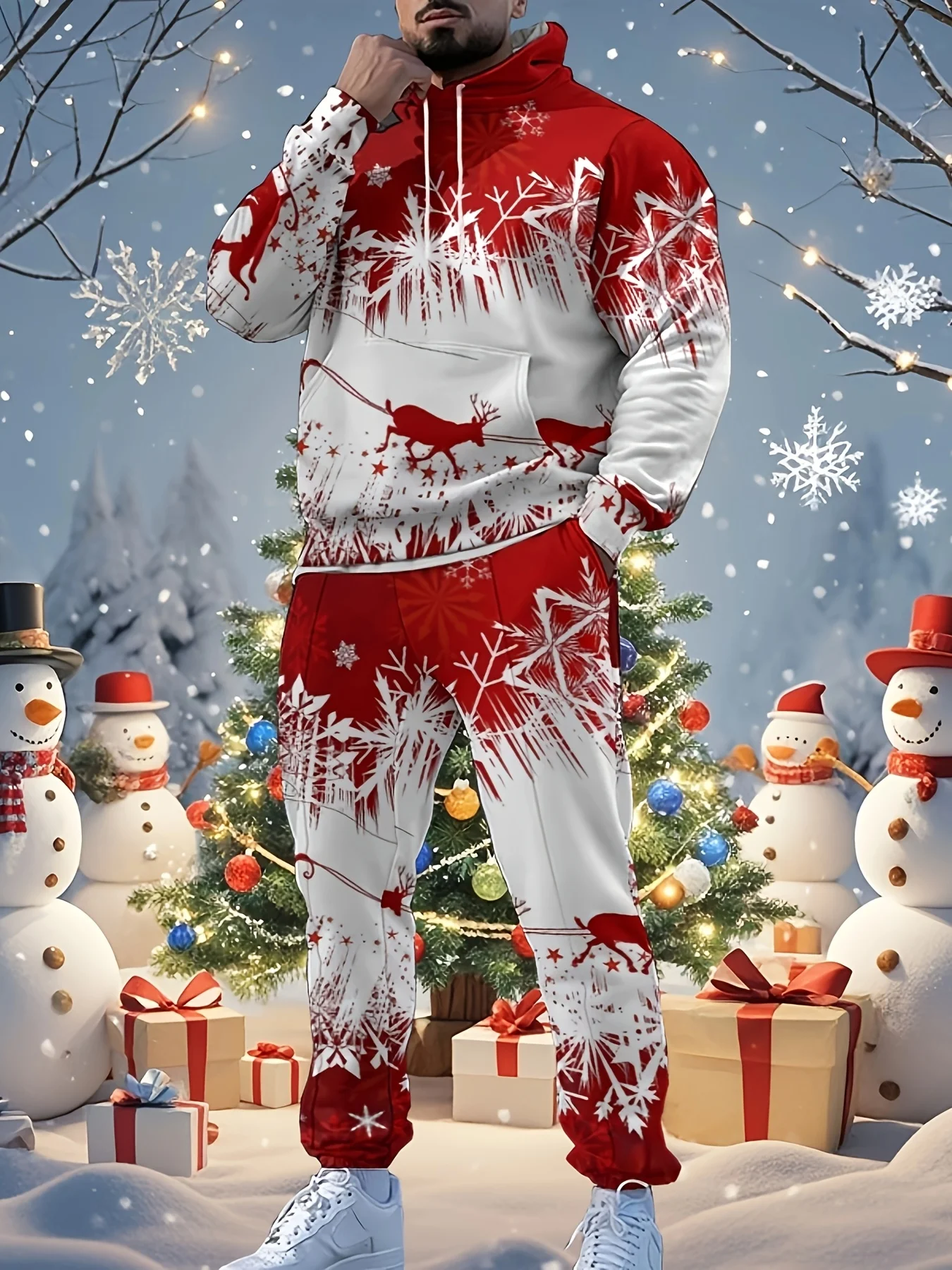 Autumn Christmas Christmas Tree 3D Print Men's Hoodies Suit Casual Fashion Oversized Sweatshirts+Sweatpants 2-piece Set Clothing