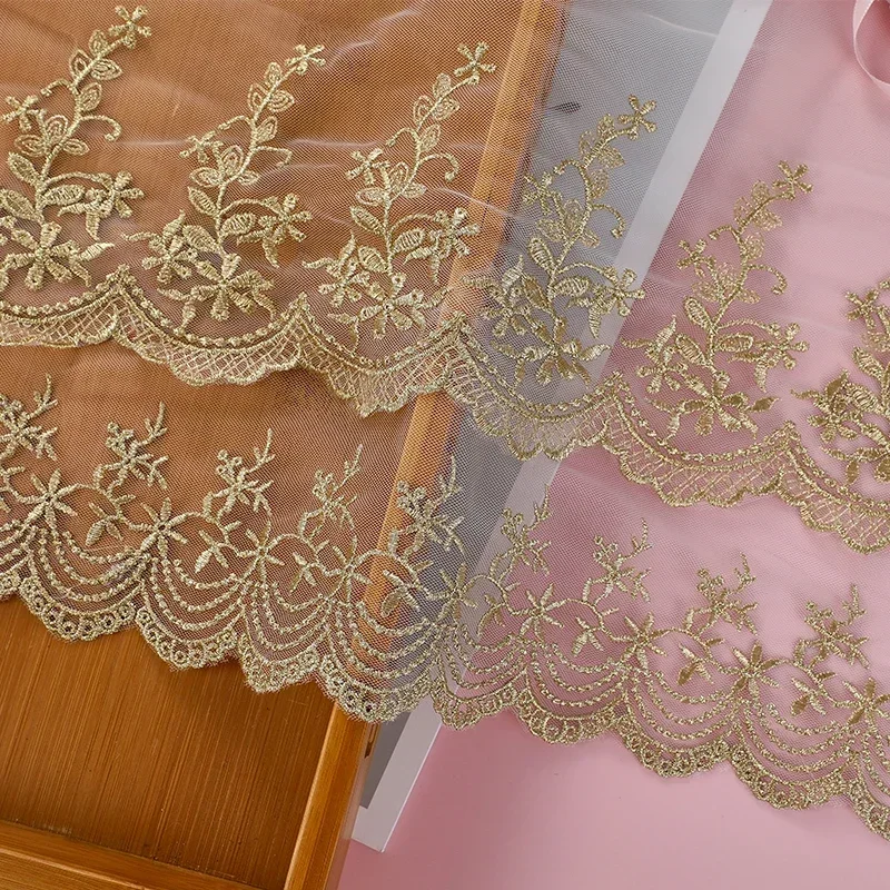 블랙 화이트 메쉬 레이스 원단, 금색과 실버 실, 자수 리본 트림 원피스, 기퓌르 레이스 스카프 의류, DIY 재봉 장식