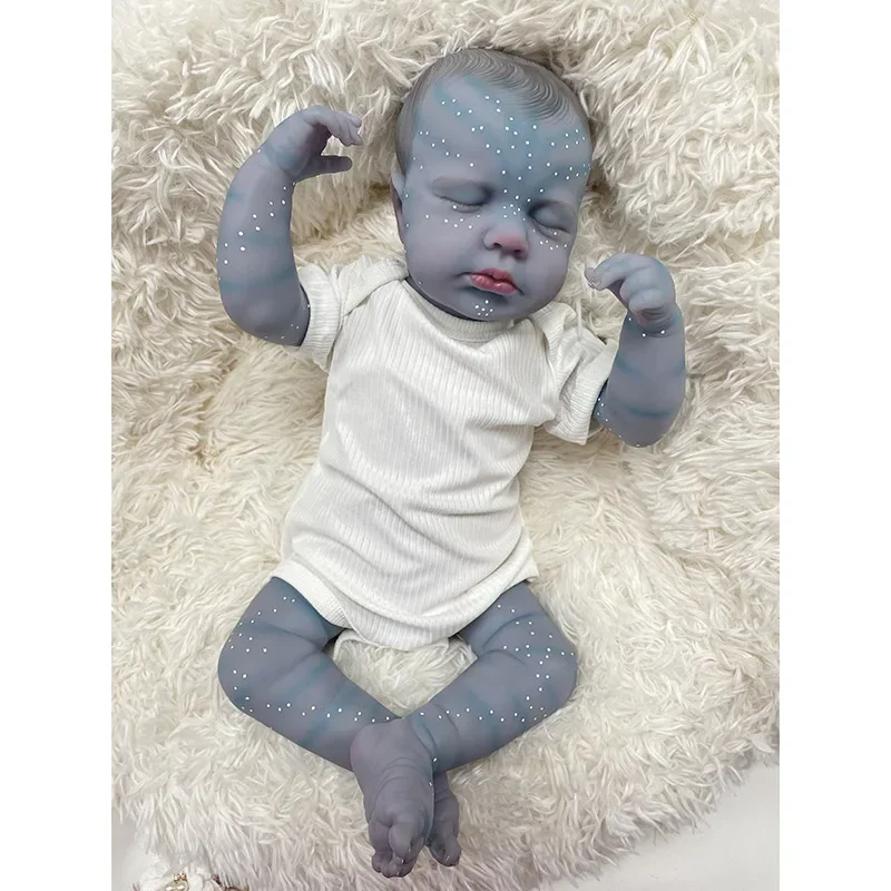 48 ซม.Reborn Bebe Loulou ทารกแรกเกิดตุ๊กตานอนเด็กทําด้วยมือทาสีเหมือนจริง 3D ผิวที่มองเห็นได้เส้นเลือด