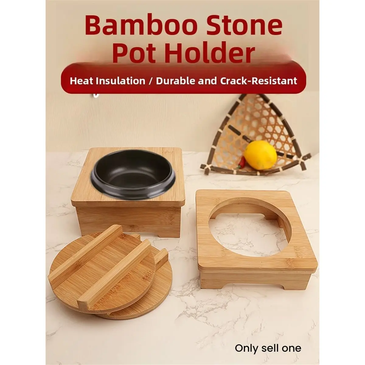 Wooden Stone Pot Base Korean Cooking Wok Stand Rice Mixing Special Purpose Heat Non-Slip Wooden Frame