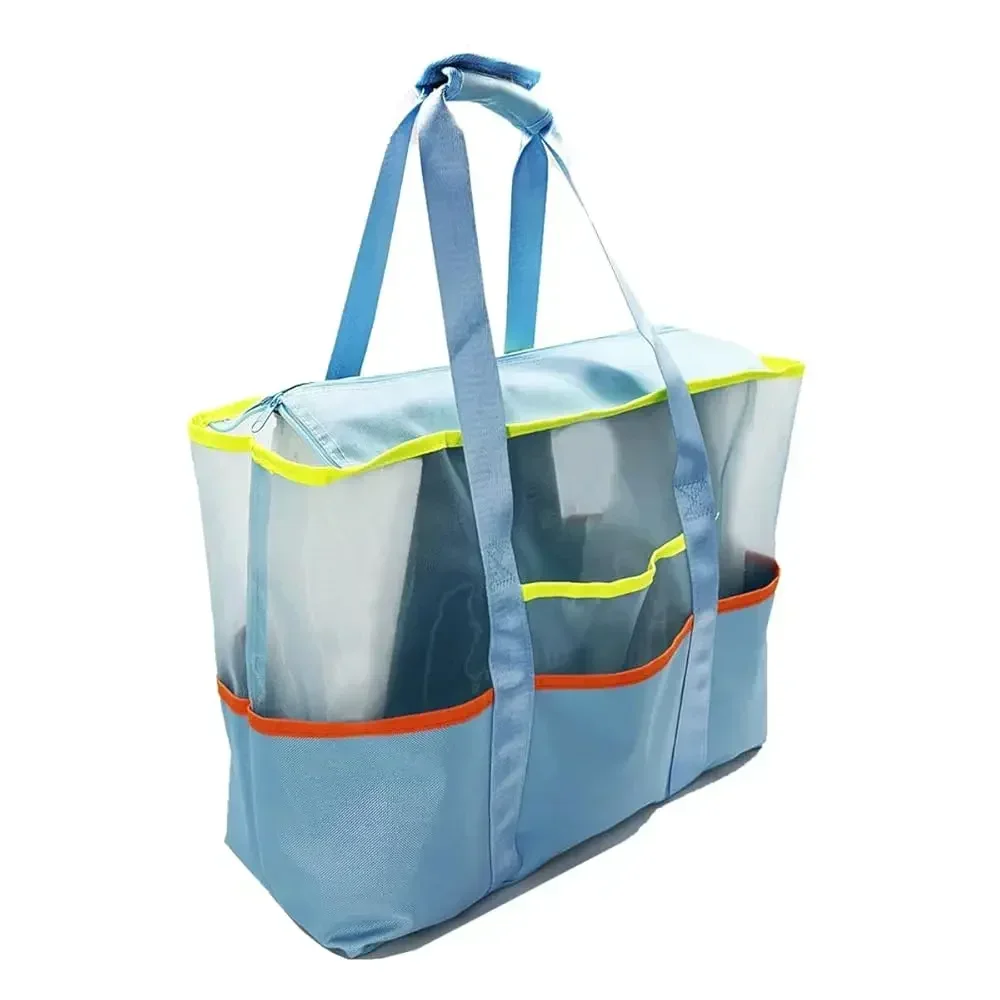 iYuening Bolso tote con cremallera resistente al agua, bolso tote para el trabajo, bolso de playa de malla extra grande, bolso de viaje para mujer y hombre