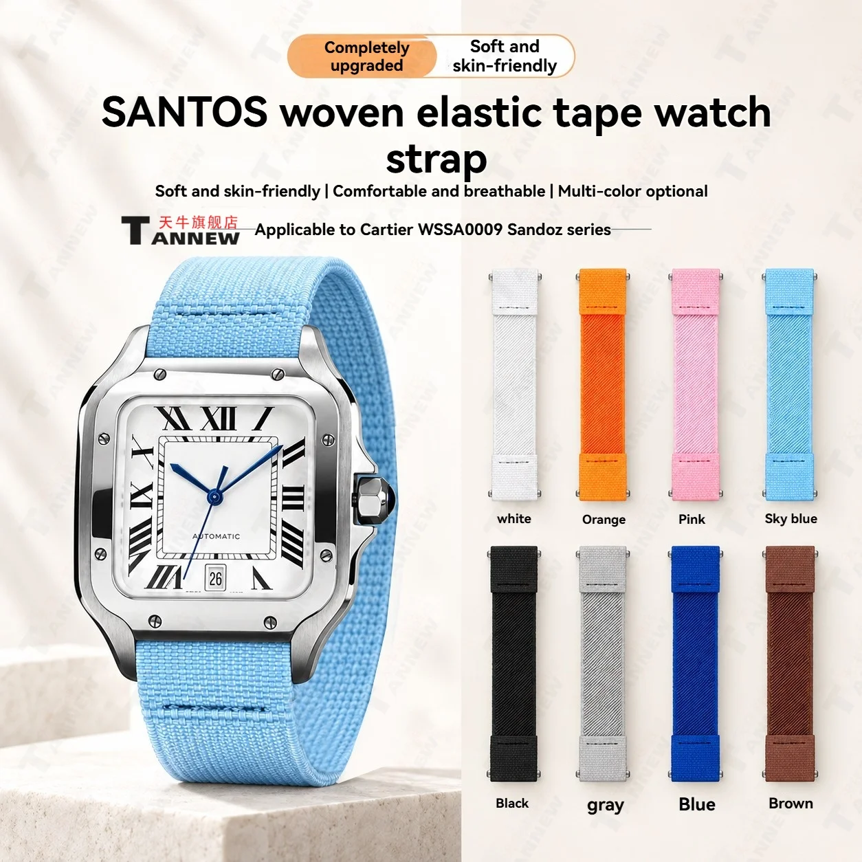 FKM Rubber Elastic Wrap Replacement Watch Strap for Cartier Santos WSSA0009 Quick Release Custom Fit Sport Band