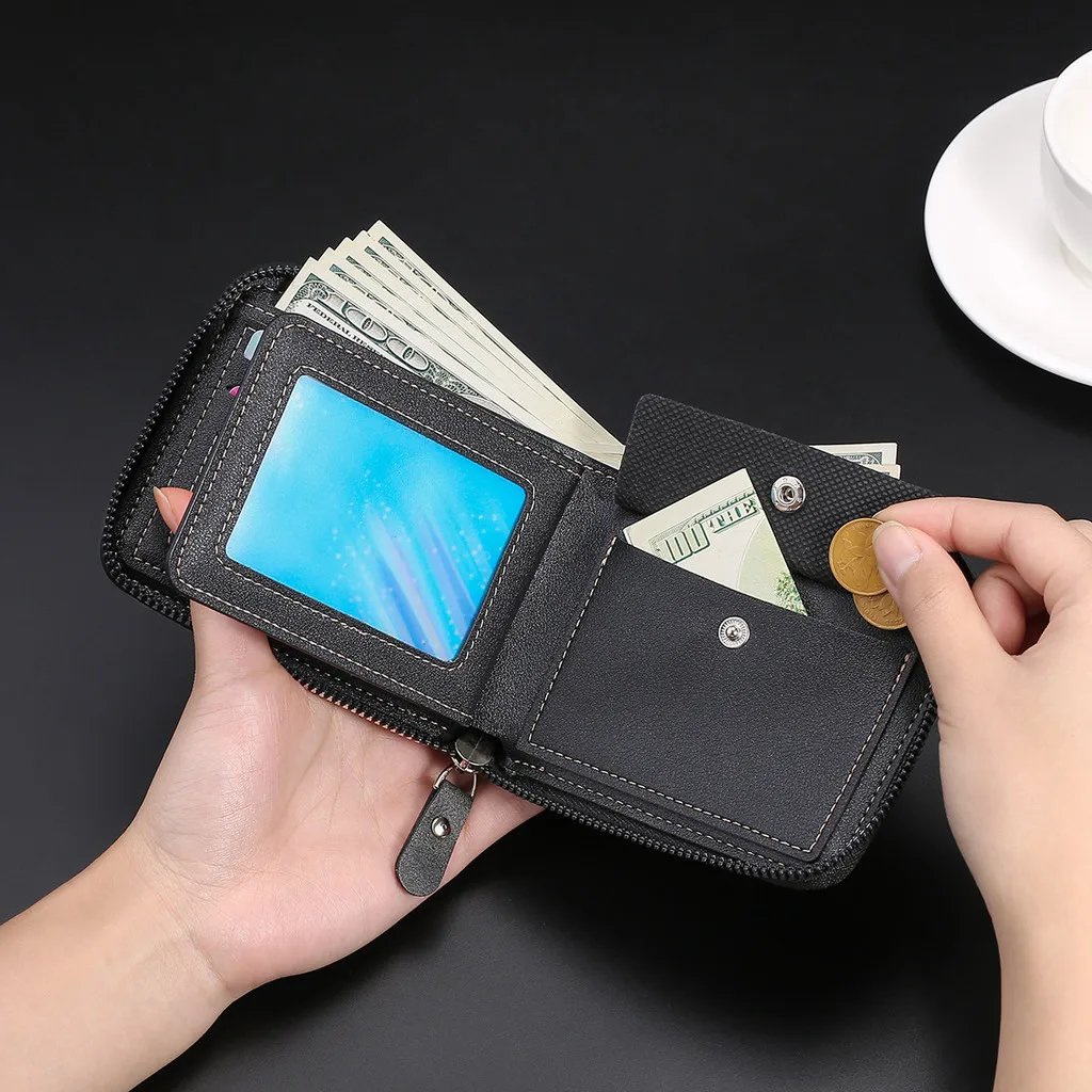 Personalized Engraved Name Men's Zipper Wallet - Short Style with Coin Purse Business Card Holder, Ideal Father's Day Gift