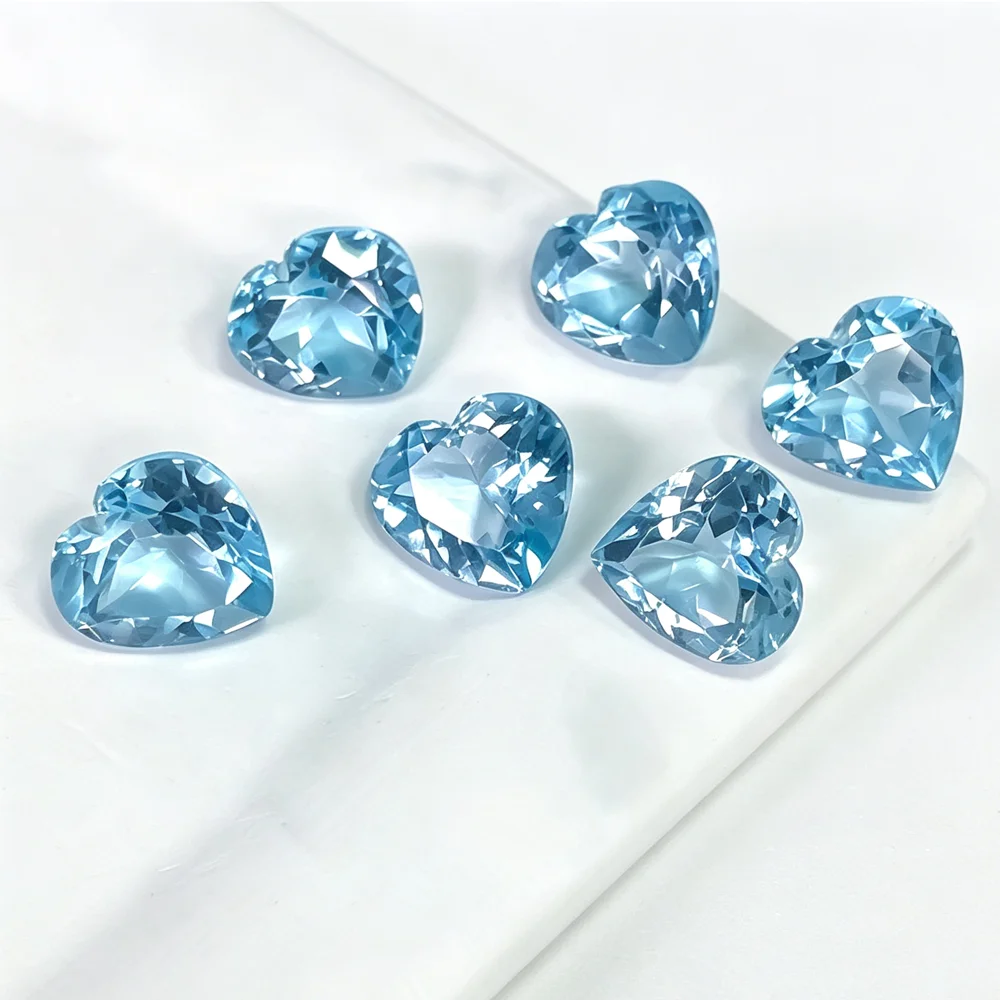 Real Natural Skyblue Topaz 50pcs 20pcs Lot Heart Shape 4mm-10mm Semi-precious Stone Eye Clear Facet Loose Gemstones For Jewelry
