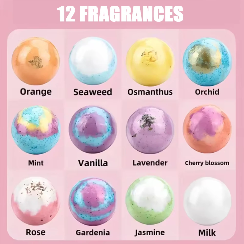 Bath Bombs 12Pcs/Box Organic & Natural Ingredients Spa Relax Body Birthday Gift for Home