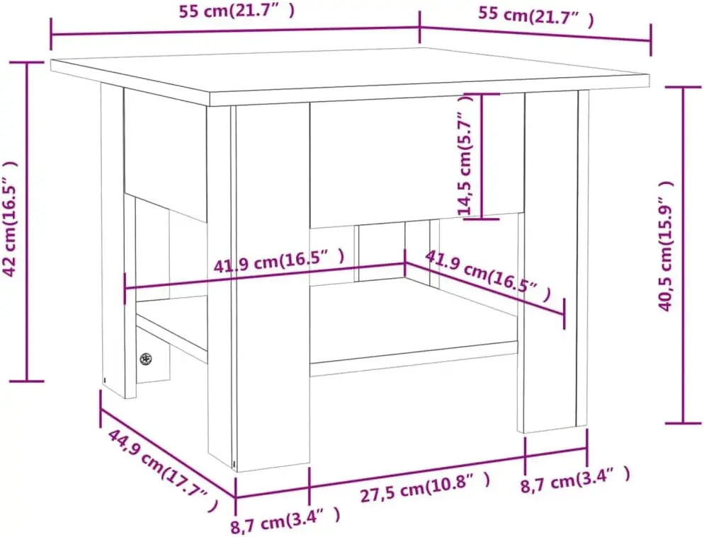 Coffee Table Side Table Bedside Table Wood Coffee Table Reading Table Sonoma Oak 21.7""X21.7""X16.5"" Engineered Wood Suitable