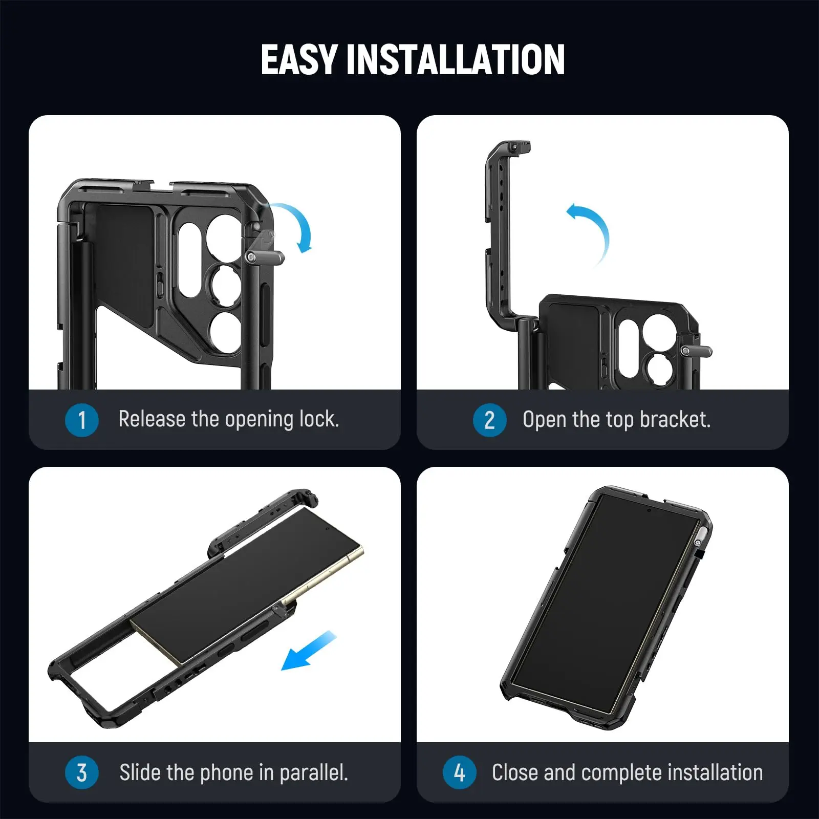 NEEWER PA042 S24 Ultra Phone Cage Video Rig Stabilizer with PA045S Quick Release Side Handle, PA045E Bluetooth Shutter Handle