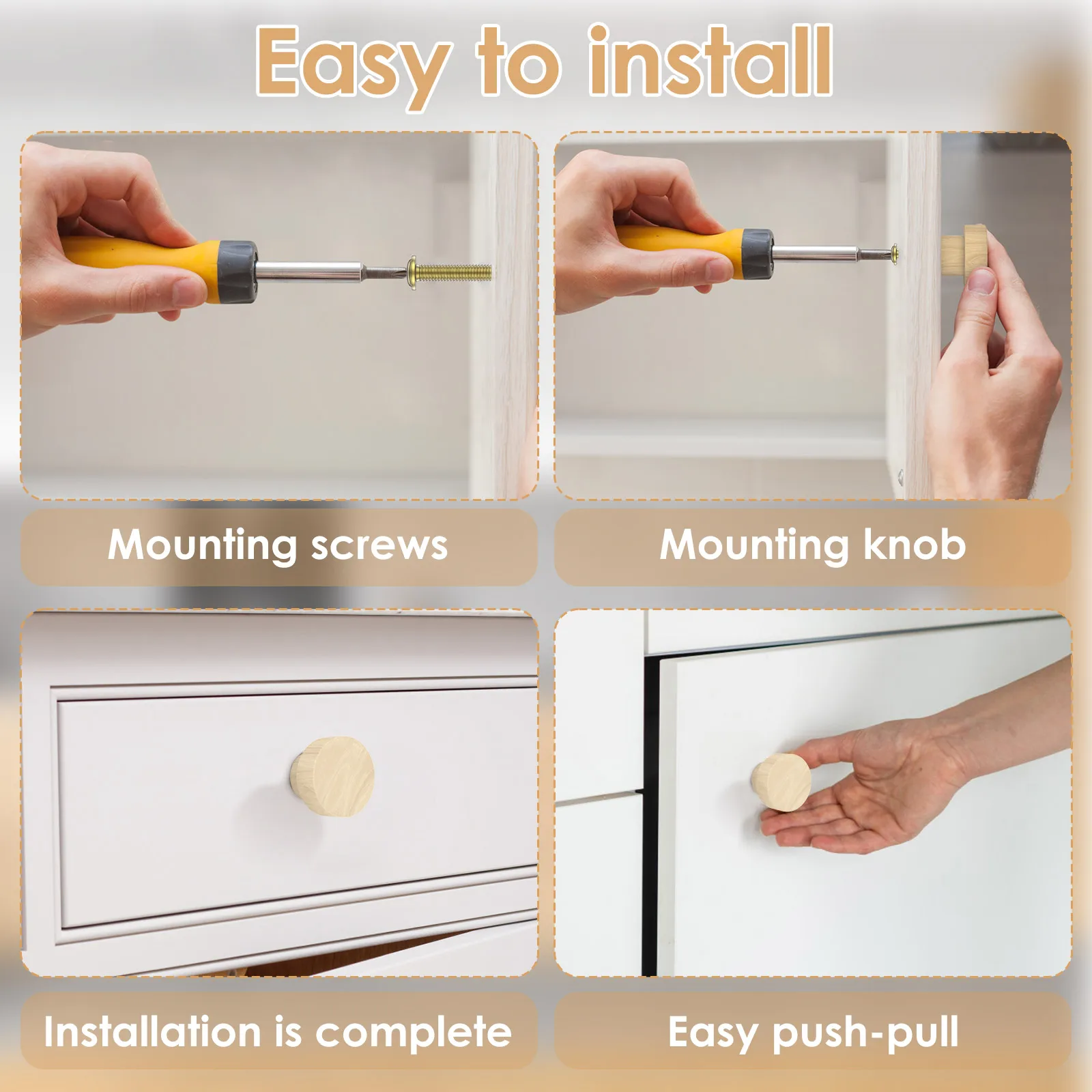20Pcs Wooden Drawer Knobs Set Cabinet Furniture Door Drawer Flat Top Pull Handle Round 35mm Wardrobe Hardware