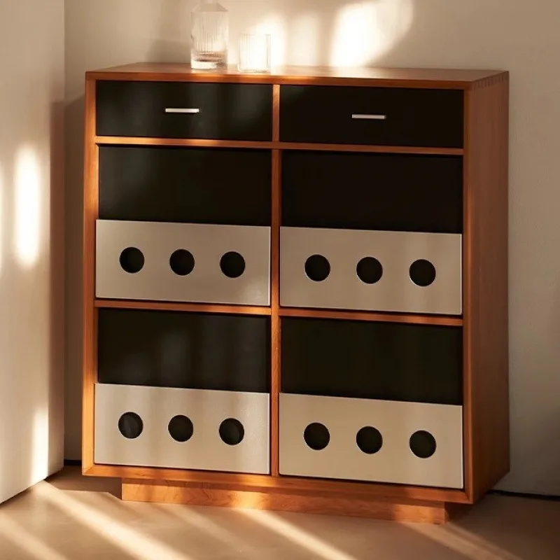 For Four-grid Cabinet, Solid Wood Upturn Door Retro Side Cabinet, Magazine Cabinet, Living Room Storage Cabinet