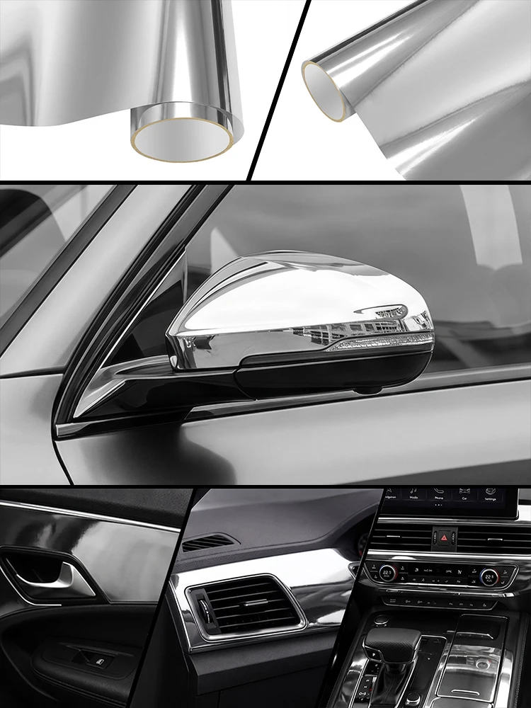 Chrome Plating Mirror Silver Electro Coating Film Car Vinyl Wrap Electroplate Sticker PVC Auto Body Color Change Decoration Film