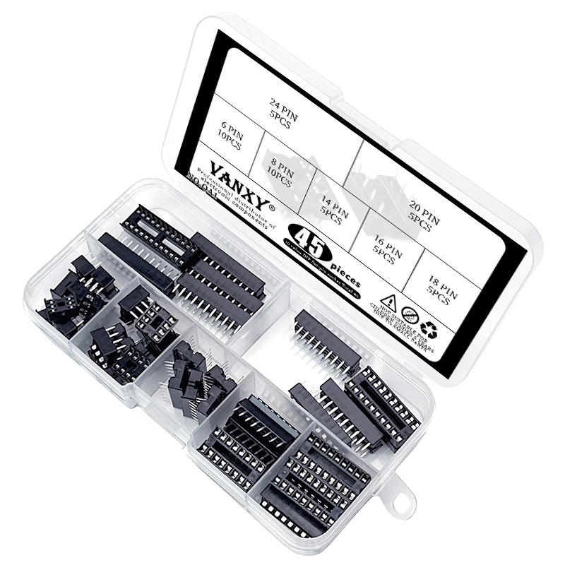 7 values kit IC Sockets DIP-6 DIP-8 DIP-14 DIP-16 DIP-18 DIP-20 DIP-24 pins Connector DIP Socket 6 8 14 16 18 20 24 pin 45 pcs