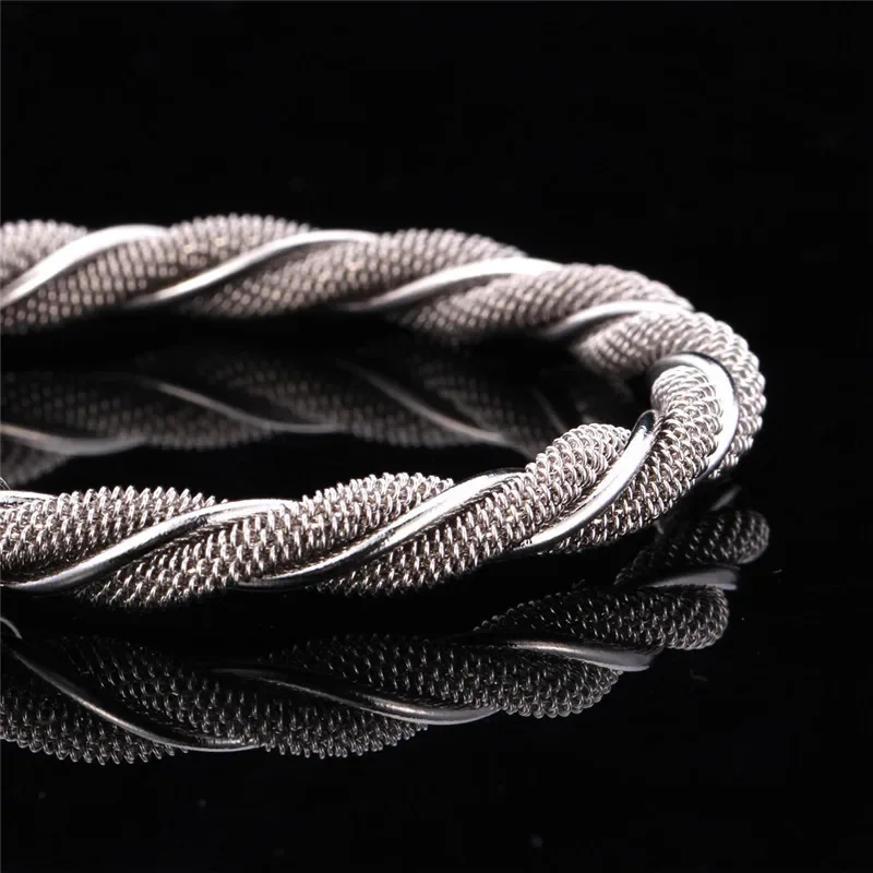 U7 Twisted Braiding Net Cable Cuff Bangle Bracelet Trendy Gold/Silver Color Jewelry 6cm Diameter Round Adjustable Size QC24