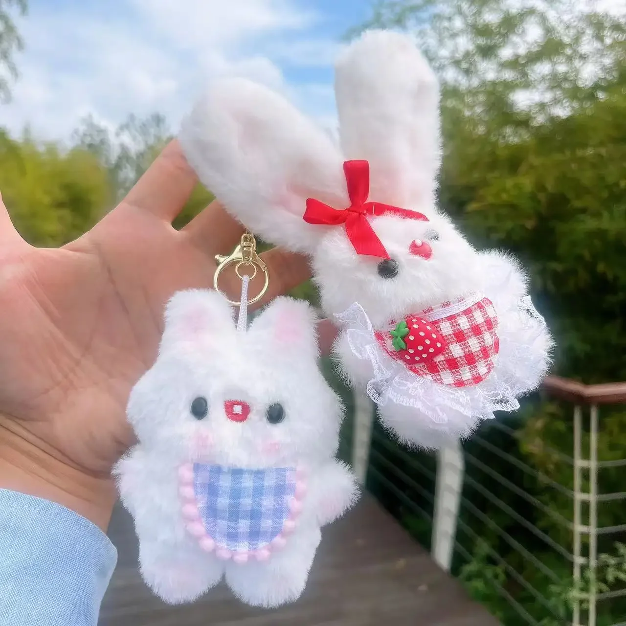 Stuffed Animals Plush Rabbit Bear Keychain Pendant Doll Cute Fine Silk Red Apron Rabbit Exquisite Brithday Gift for Best Friend