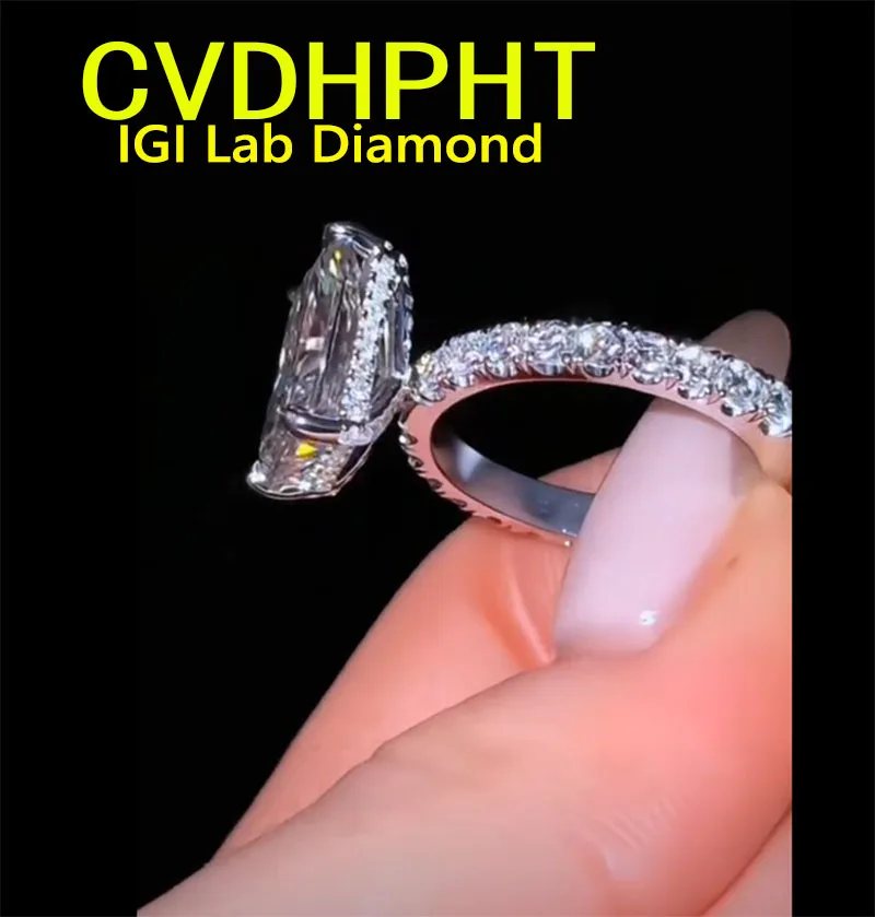 

Fashion Ring Au585 Solid 14K white gold Ring Lab grown dimaond ring IGI Radiant 1 2 3 cut D VS1 Wedding engagement ring ﻿