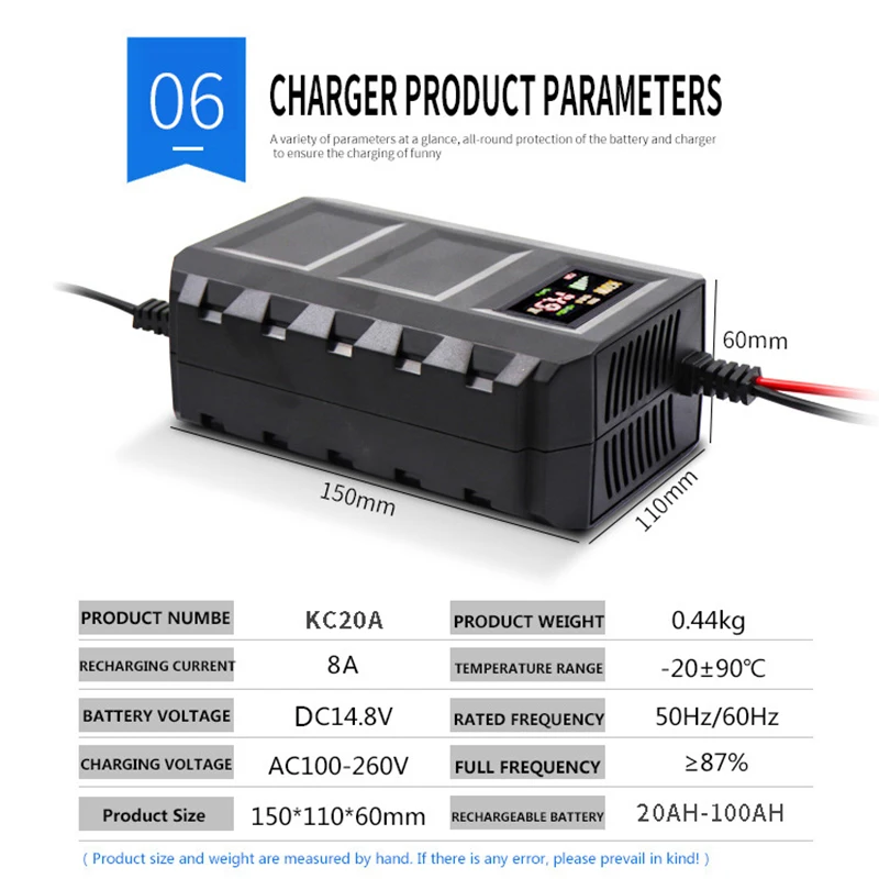 120W 14.6V Lithium Iron Phosphate Battery Digital Display Black Portable 12V LiFePO4 Battery Charger UK AU EU US Plug