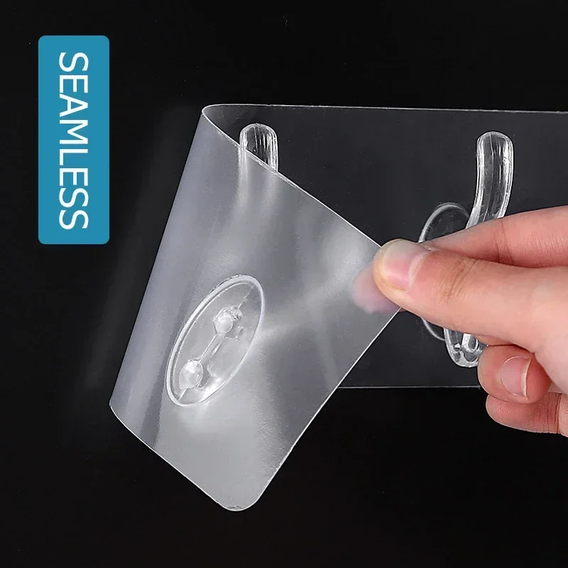 3 Row Transparent Sticky Wall Hooks for Hanging on The Wall Hat Clothes Coat Hanger Towel Holder Door Hook Bathroom Storage Rack