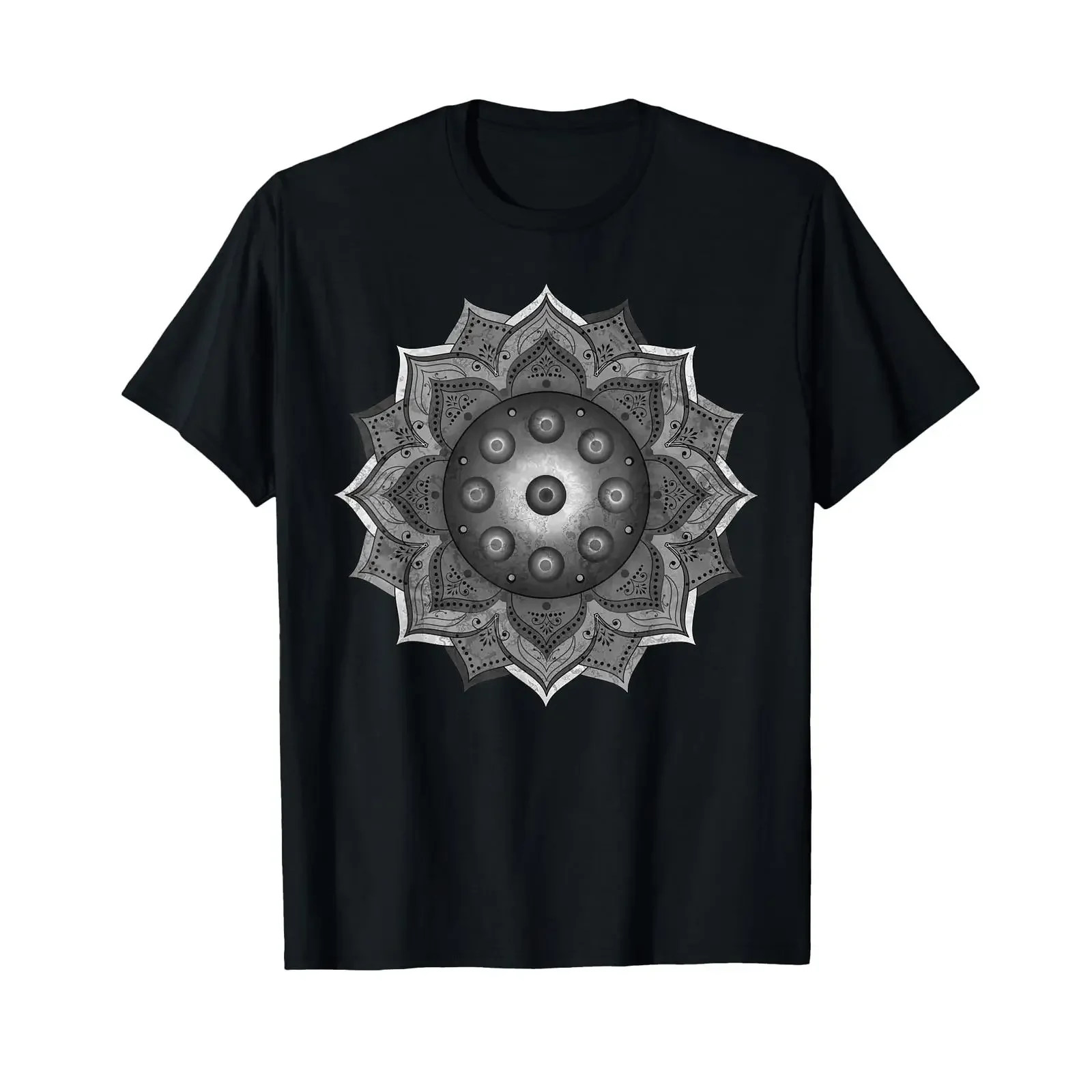 Handpan Hang Drum Mandala black grey white T Shirt vintage Washed graphic Soft Stylish Stretched Casual Breathable Unisex