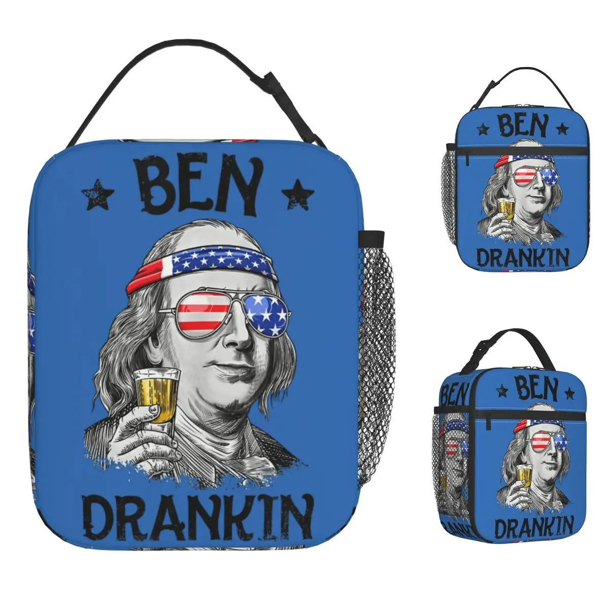 

Ben Drankin Lunch Bag Benjamin 4th of July Portable Insulated Lunch Box Men Picnic Print Bag Vintage Oxford Thermal Lunch Bags
