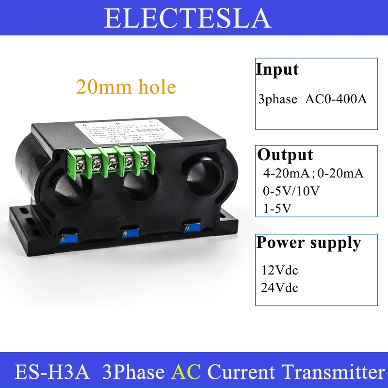 

Three Phase Current Transmitter AC0-250A Input 4-20mA 0-20mA 0-5V 10V Output Three-phase Amps Sensor AC Current Transducer