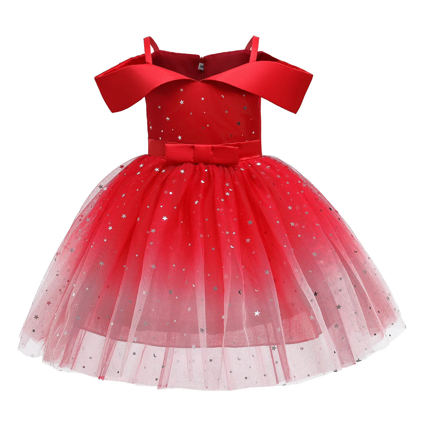 Summer Star Sequin Girls Dress Christmas Costumes Lace Wedding Birthday Party Princess Dresses For Girl Bow Bridesmaid Prom Gown