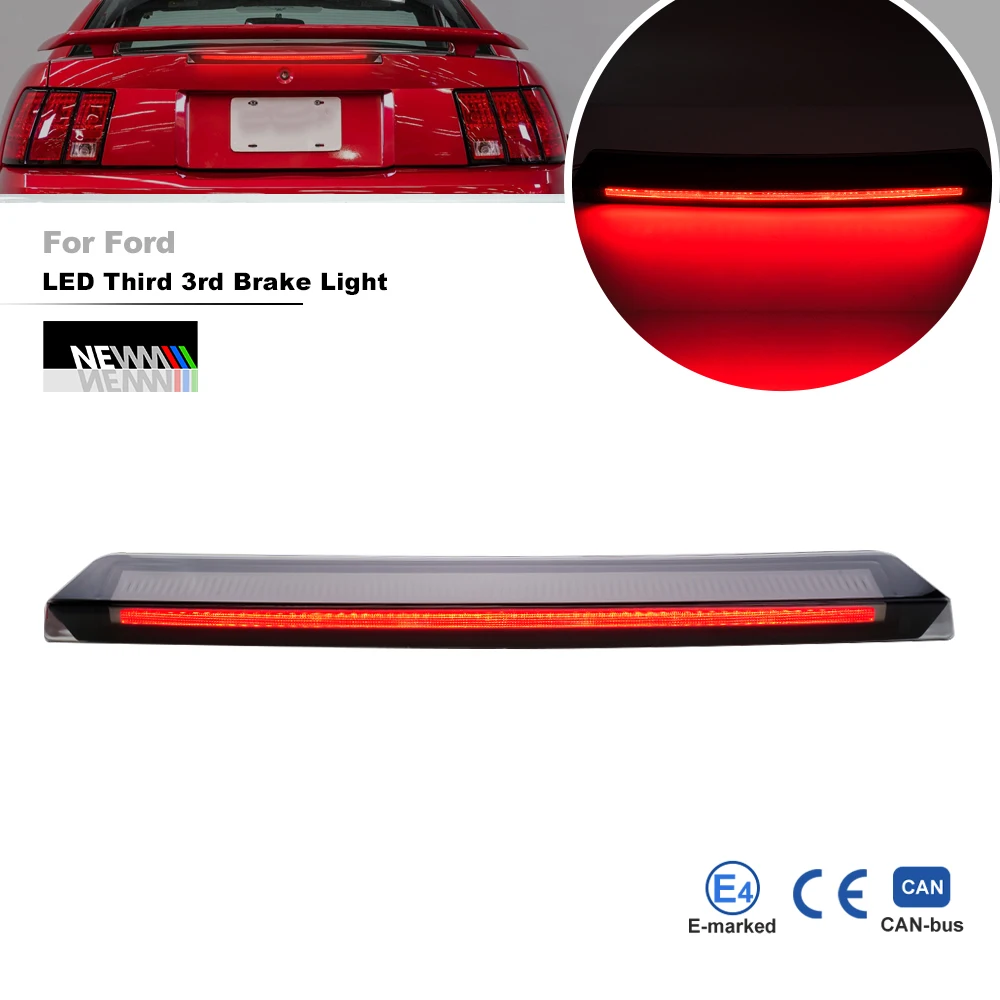 

Smoked LED Third 3rd Brake Light For Ford Mustang Gen4 Facelift 1999-2004 Except Cobra Models Car Tailgate Red Strip Stop Lamp
