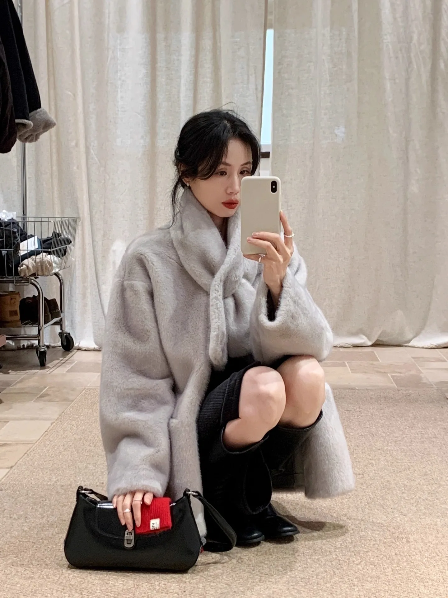 

ay Scarf Imitation Fur Jaet Women's Autumn Winter Leather Fur Inteated Coat Stand Edition Casual Sle