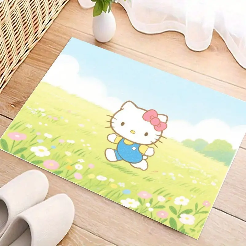 1pc bonito kawaii olá kitty sanrio anime personagem tapete, verde vibrante prado & flor design antiderrapante área tapete (50x80cm/19