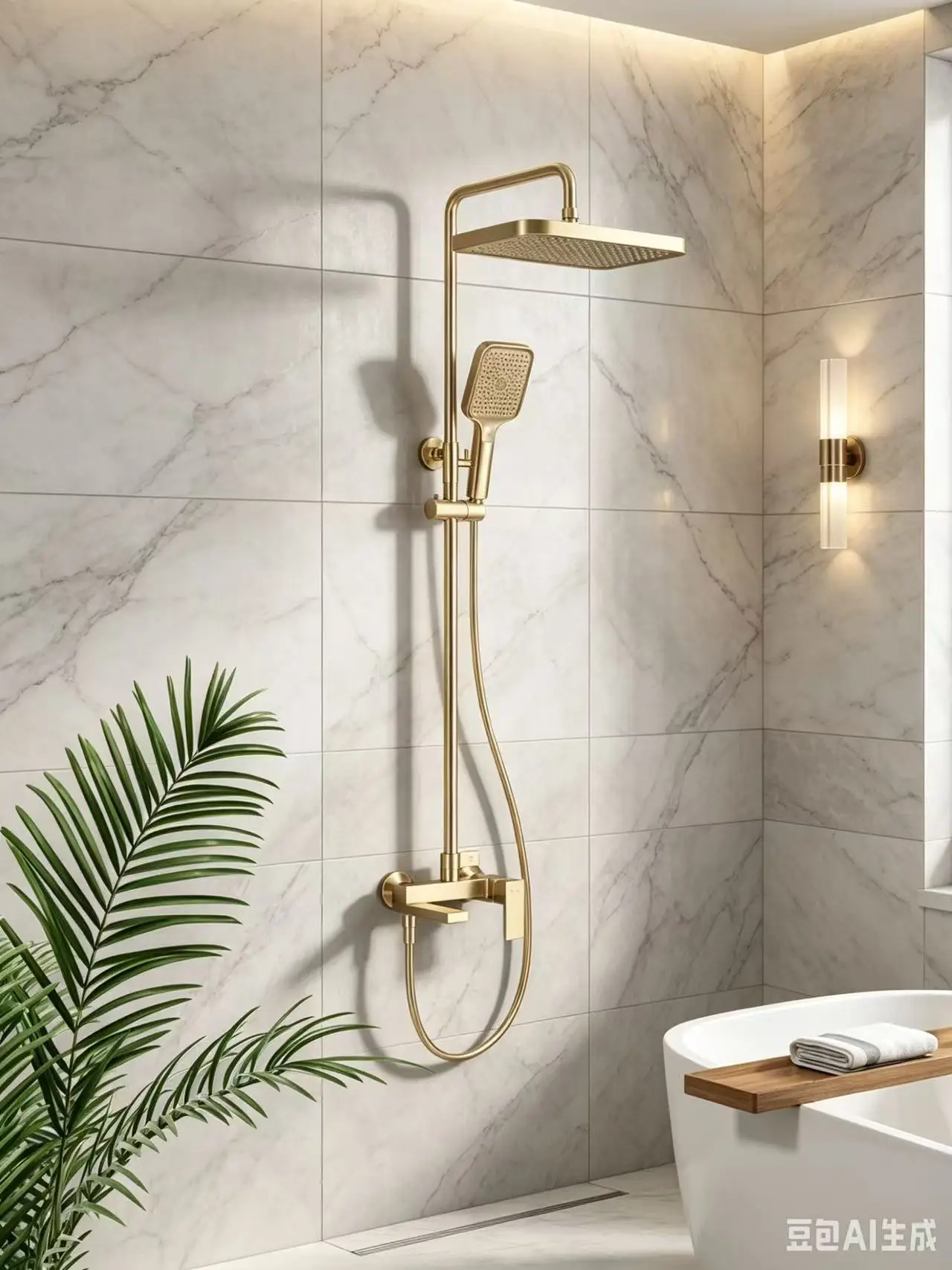Brass Shower System with Air Injection Brushed Gold Finish 3Function Handheld Rain Shower Combo 105cm/135cm/165cm Height Options