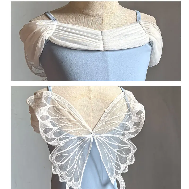 

Girls Ballet Leotards Fairy Butterfly Wing Hollow Stitching Skating Princess Clothes Birthday Party Professional Stage Wear