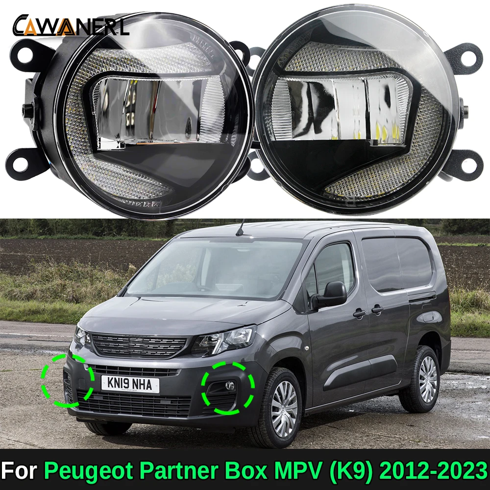 2 Pieces 30W Aluminum Car Driver + Passenger LED Fog Light DRL Daytime Running Lamp For Peugeot Partner Box MPV (K9) 2012-2023