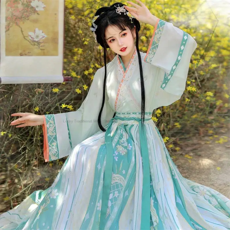 النمط الصيني Hanfu التطريز الشرقية القديمة الأميرة Hanfu فستان فتاة تأثيري حلي خمر الملابس الجنية Hanfu مجموعة فستان