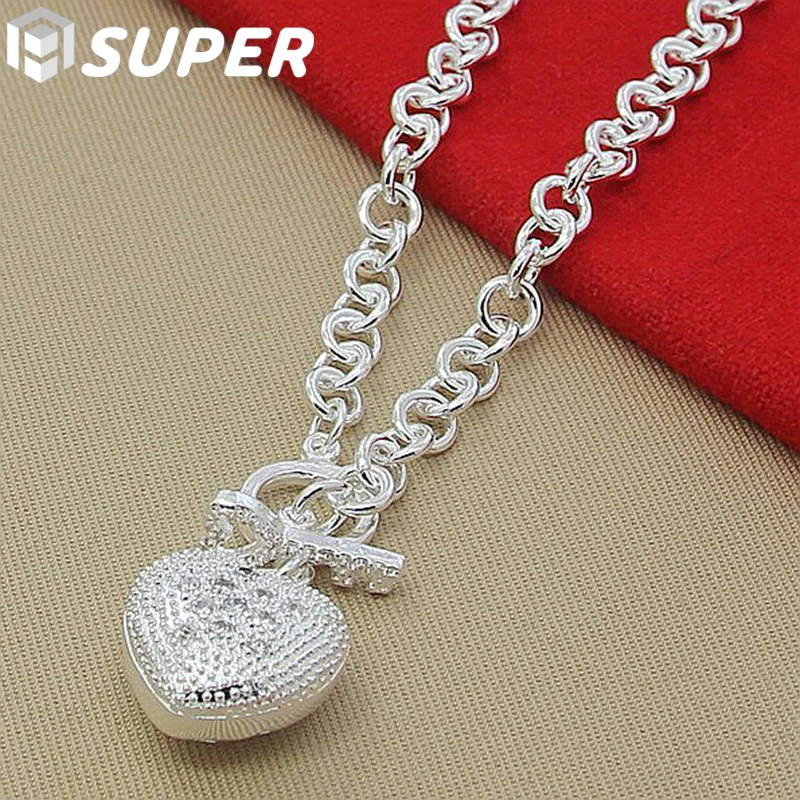 

925 Sterling Silver 20 inch Chain AAA Zircon Heart Pendant Necklace For Man Women Charm Wedding Engagement Jewelry