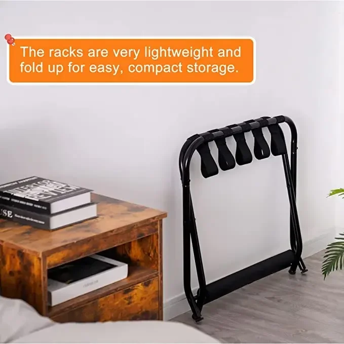 2026 Luggage Rack Steel Folding Suitcase Stand with Storage Shelf for Guest Room Bedroom Hotel,Black