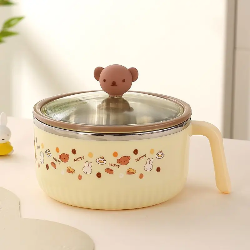 Cartoon Kawaii Miffy New Style Fashion Good Looks Practical Stainless Steel Round Instant Noodle Bowl Student Handle with Lid