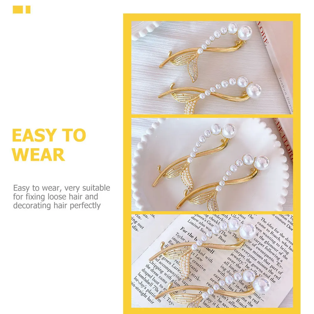 

2Pcs Pearl Hair Clips Metal Rhinestone Hairpins Elegant Hairpin for Banquets Weddings Hair Barrettes Headdresses