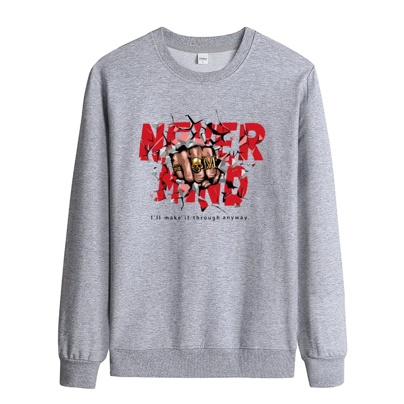 Never Mind Graphic Printed Sweatshirt Motivational Streetwear Regular Fit Crew Neck Men's All-Season Casual Fashion Top