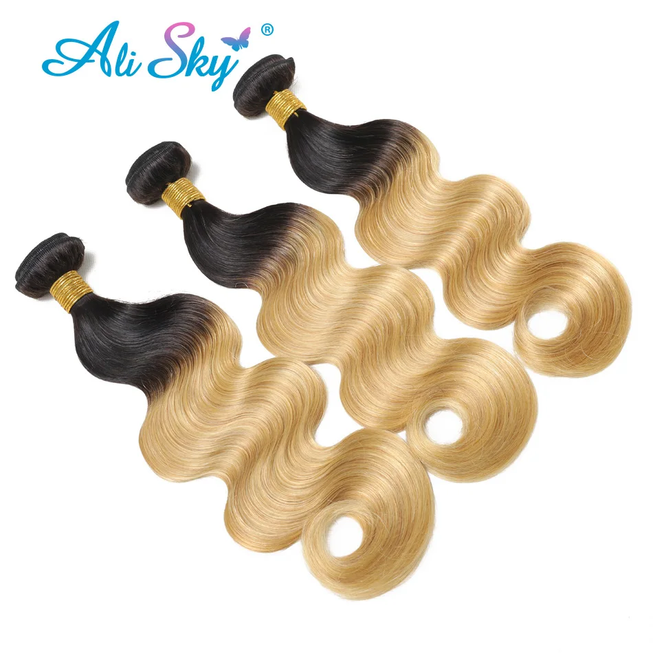 1b/27 Honey Blond Body Wave Bundle Brazilian 100% Human Hair 1/3/4 Bundles Deals Pre Colored Hair Weave Extensions Virgin Hair