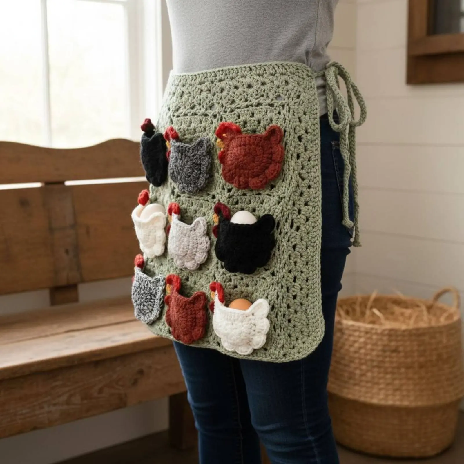 Handmade Chicken Pocket Apron Multiple Pockets Crochet Chicken Apron Farm Accessory Handshands-Available Long-Lasting Yarn